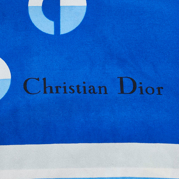ディオール ロゴ スカーフ ブルー ホワイト シルク レディース Dior 【中古】