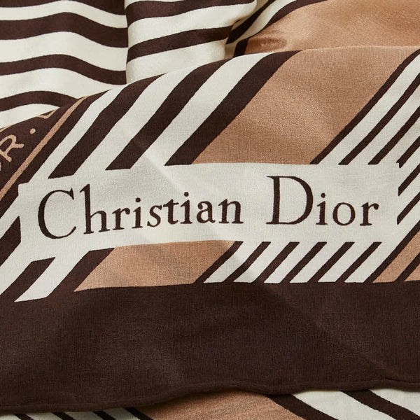 ディオール ストライプ ロゴ スカーフ ブラウン シルク レディース Dior 【中古】