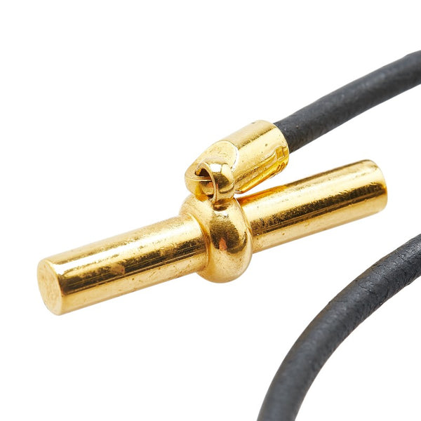 エルメス グレナン チョーカー ブラック ゴールド レザー メッキ レディース HERMES 【中古】