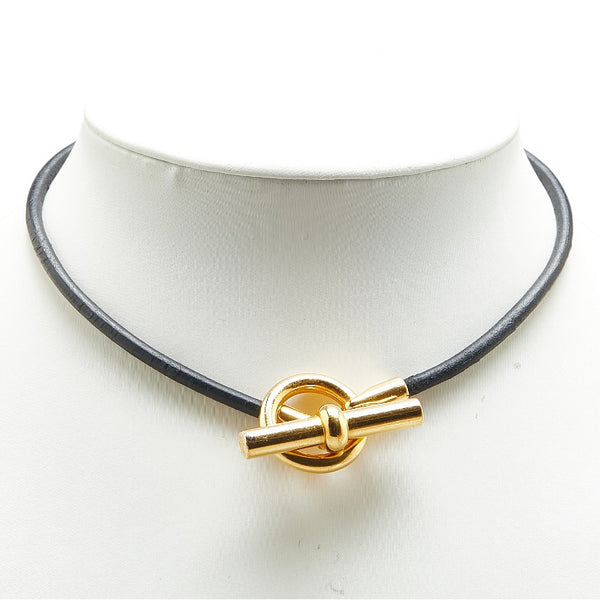 エルメス グレナン チョーカー ブラック ゴールド レザー メッキ レディース HERMES 【中古】