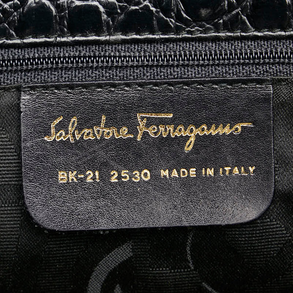 サルヴァトーレフェラガモ ヴァラ クロコ型押し ハンドバッグ トートバッグ BK-21 2530 ブラック レザー レディース Salvatore Ferragamo 【中古】