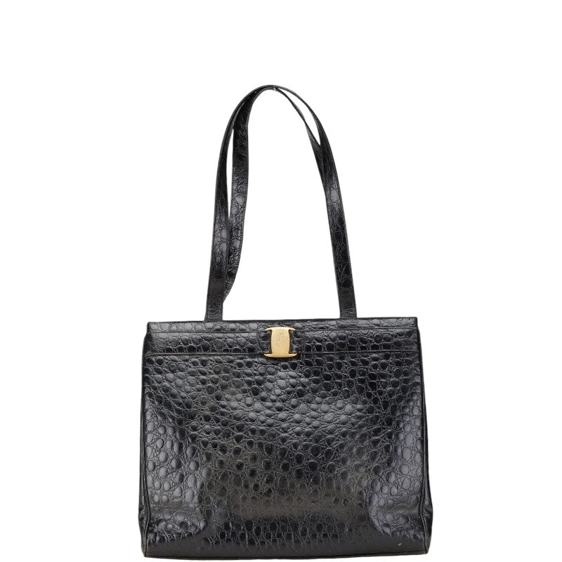 サルヴァトーレフェラガモ ヴァラ クロコ型押し ハンドバッグ トートバッグ BK-21 2530 ブラック レザー レディース Salvatore Ferragamo 【中古】