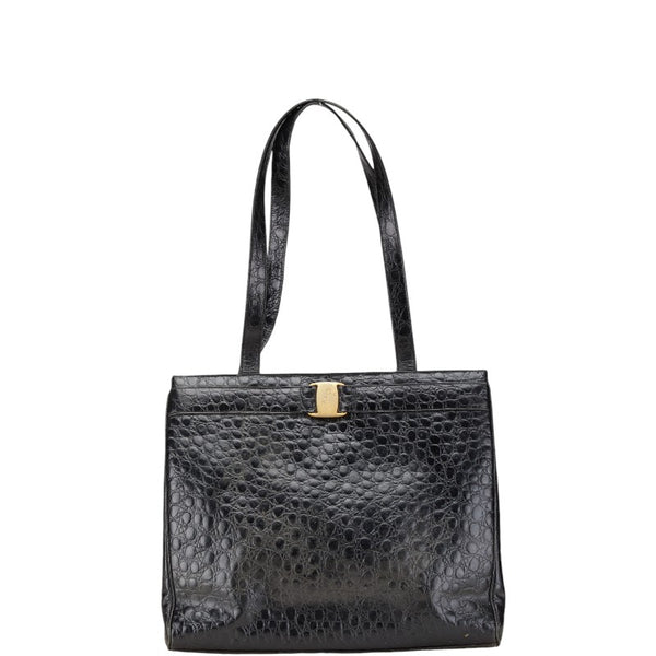 サルヴァトーレフェラガモ ヴァラ クロコ型押し ハンドバッグ トートバッグ BK-21 2530 ブラック レザー レディース Salvatore Ferragamo 【中古】