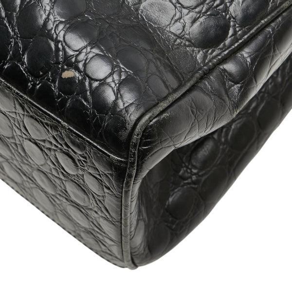 サルヴァトーレフェラガモ ヴァラ クロコ型押し ハンドバッグ トートバッグ BK-21 2530 ブラック レザー レディース Salvatore Ferragamo 【中古】