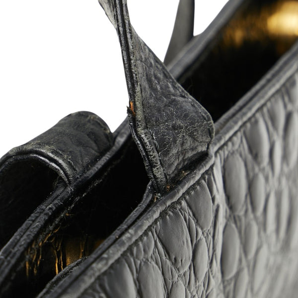 サルヴァトーレフェラガモ ヴァラ クロコ型押し ハンドバッグ トートバッグ BK-21 2530 ブラック レザー レディース Salvatore Ferragamo 【中古】