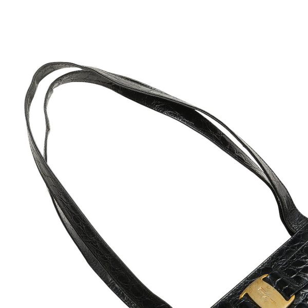 サルヴァトーレフェラガモ ヴァラ クロコ型押し ハンドバッグ トートバッグ BK-21 2530 ブラック レザー レディース Salvatore Ferragamo 【中古】