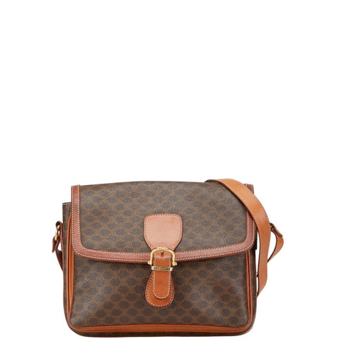 セリーヌ マカダム 斜め掛け ショルダーバッグ ブラウン PVC レザー レディース CELINE 【中古】