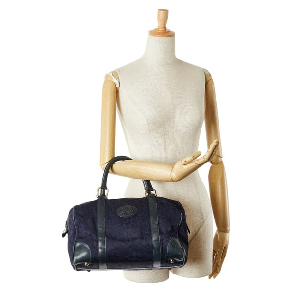 セリーヌ Cマカダム ハンドバッグ ミニボストンバッグ ネイビー キャンバス レザー レディース CELINE 【中古】