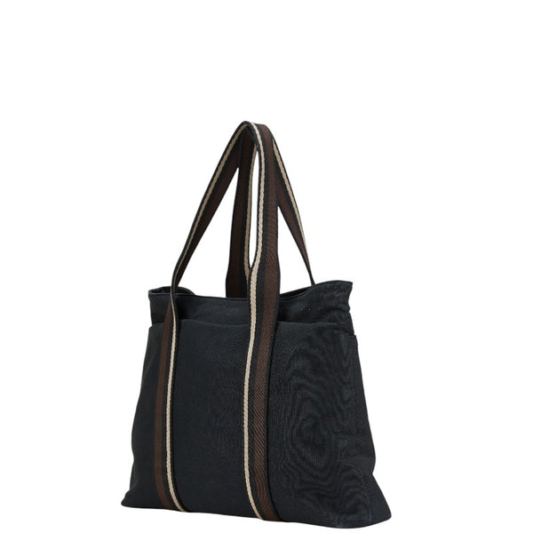 エルメス トロカホリゾンタルMM ハンドバッグ ブラック キャンバス レザー レディース HERMES 【中古】