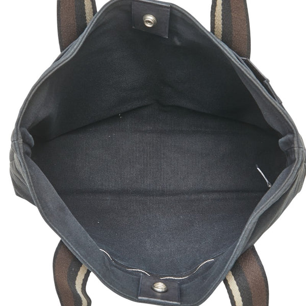 エルメス トロカホリゾンタルMM ハンドバッグ ブラック キャンバス レザー レディース HERMES 【中古】