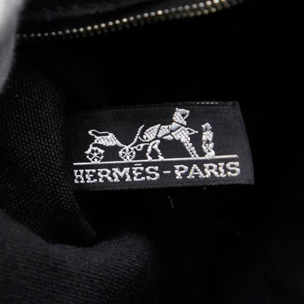 エルメス トロカホリゾンタルMM ハンドバッグ ブラック キャンバス レザー レディース HERMES 【中古】