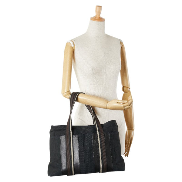 エルメス トロカホリゾンタルMM ハンドバッグ ブラック キャンバス レザー レディース HERMES 【中古】