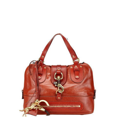 クロエ ホース ホースシュー 馬蹄 ハンドバッグ トートバッグ オレンジ レザー レディース Chloe 【中古】