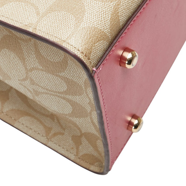 コーチ シグネチャー ハンドバッグ ショルダーバッグ 2WAY ベージュ ピンク PVC レザー レディース COACH 【中古】