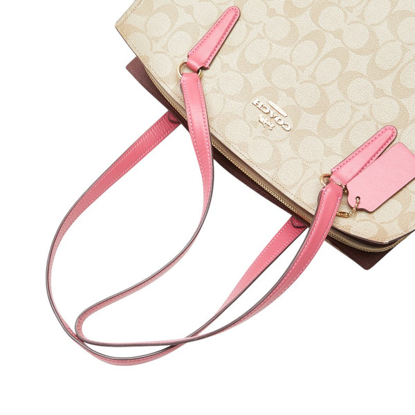 コーチ シグネチャー ハンドバッグ ショルダーバッグ 2WAY ベージュ ピンク PVC レザー レディース COACH 【中古】