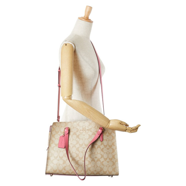 コーチ シグネチャー ハンドバッグ ショルダーバッグ 2WAY ベージュ ピンク PVC レザー レディース COACH 【中古】