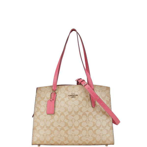 コーチ シグネチャー ハンドバッグ ショルダーバッグ 2WAY ベージュ ピンク PVC レザー レディース COACH 【中古】