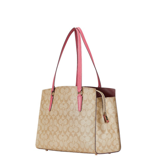 コーチ シグネチャー ハンドバッグ ショルダーバッグ 2WAY ベージュ ピンク PVC レザー レディース COACH 【中古】