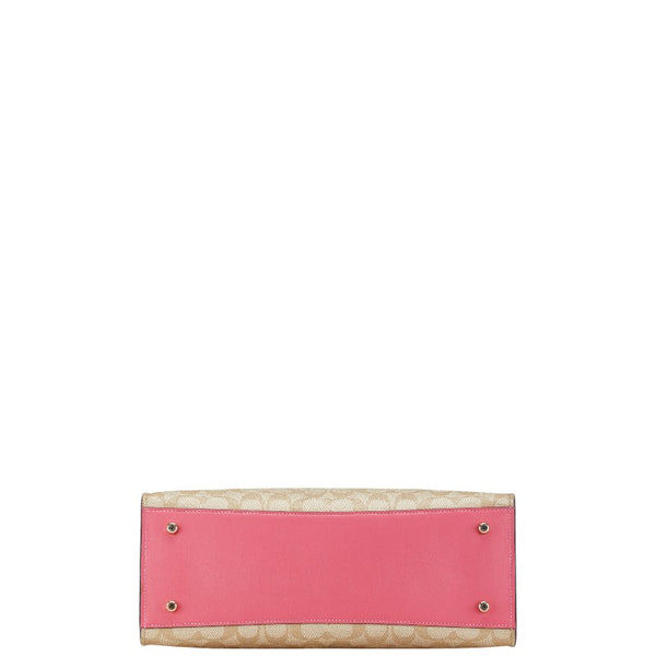 コーチ シグネチャー ハンドバッグ ショルダーバッグ 2WAY ベージュ ピンク PVC レザー レディース COACH 【中古】