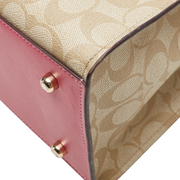 コーチ シグネチャー ハンドバッグ ショルダーバッグ 2WAY ベージュ ピンク PVC レザー レディース COACH 【中古】