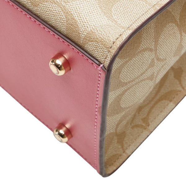 コーチ シグネチャー ハンドバッグ ショルダーバッグ 2WAY ベージュ ピンク PVC レザー レディース COACH 【中古】