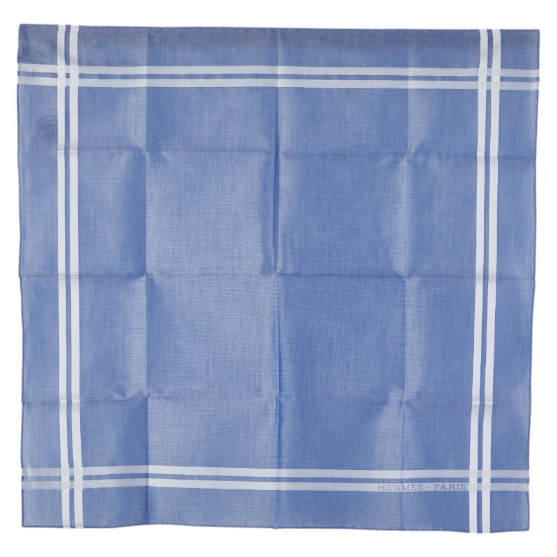 エルメス ロゴ ハンカチ ブルー コットン メンズ HERMES 【中古】