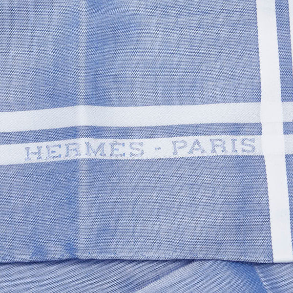 エルメス ロゴ ハンカチ ブルー コットン メンズ HERMES 【中古】