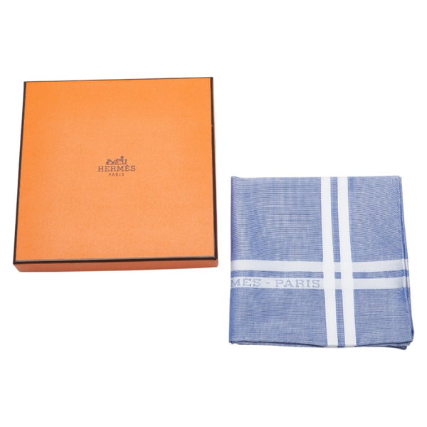 エルメス ロゴ ハンカチ ブルー コットン メンズ HERMES 【中古】