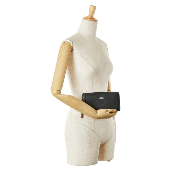 コーチ ラウンドファスナー 長財布 ブラック レザー レディース COACH 【中古】