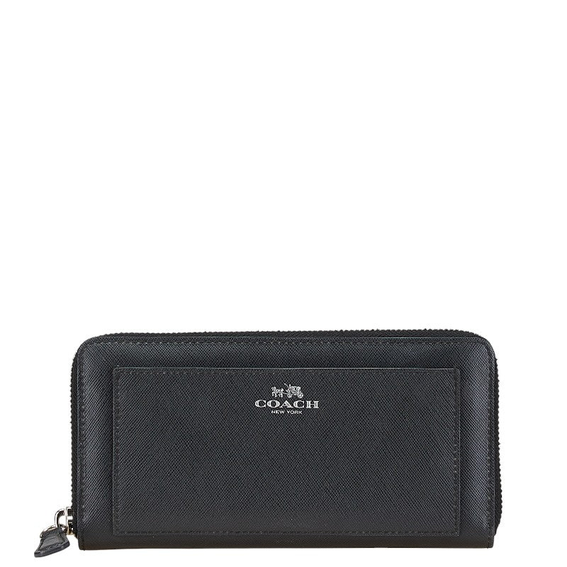 コーチ ラウンドファスナー 長財布 ブラック レザー レディース COACH 【中古】