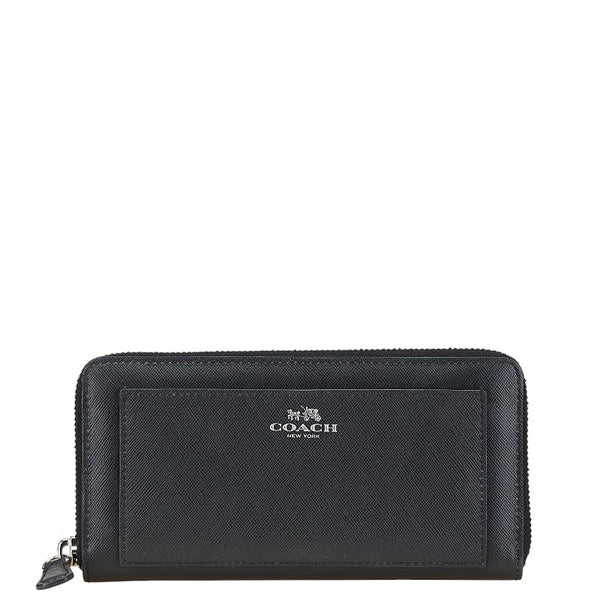コーチ ラウンドファスナー 長財布 ブラック レザー レディース COACH 【中古】