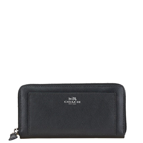 コーチ ラウンドファスナー 長財布 ブラック レザー レディース COACH 【中古】