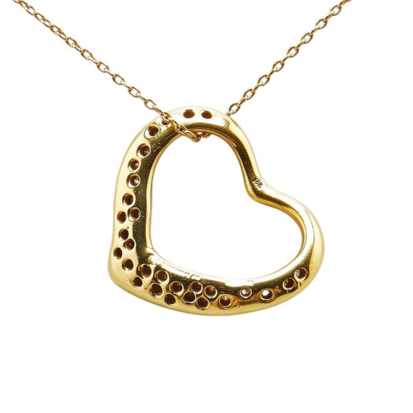 ティファニー オープンハート パヴェダイヤ ネックレス K18 ゴールド レディース TIFFANY&Co. 【中古】