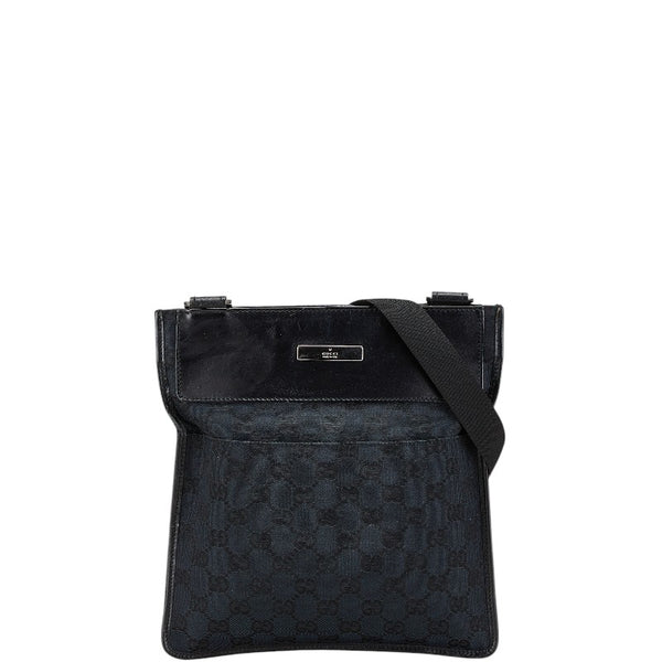 グッチ GGキャンバス ショルダーバッグ 019 0343 200047 ネイビー ブラック キャンバス レザー レディース GUCCI 【中古】