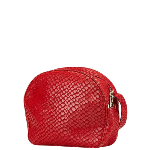 サルヴァトーレフェラガモ 型押し 斜め掛け ショルダーバッグ レッド レザー レディース Salvatore Ferragamo 【中古】