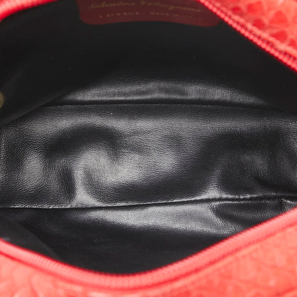 サルヴァトーレフェラガモ 型押し 斜め掛け ショルダーバッグ レッド レザー レディース Salvatore Ferragamo 【中古】