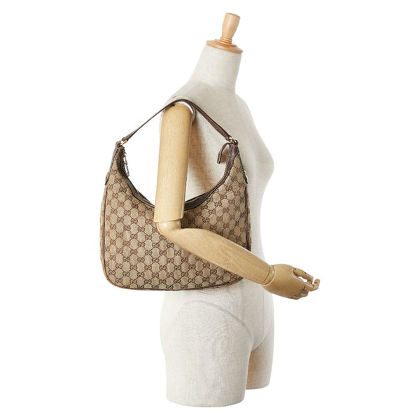 グッチ GGキャンバス ハンドバッグ ワンショルダーバッグ 153010 ベージュ ブラウン キャンバス レザー レディース GUCCI 【中古】