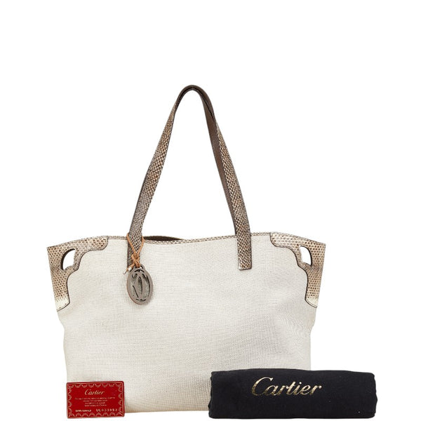 カルティエ マルチェロ トートバッグ ハンドバッグ ホワイト ベージュ キャンバス パイソン レディース CARTIER 【中古】