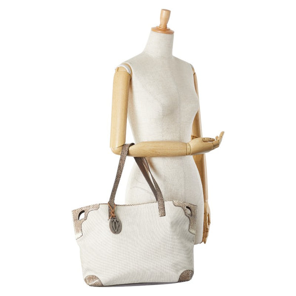 カルティエ マルチェロ トートバッグ ハンドバッグ ホワイト ベージュ キャンバス パイソン レディース CARTIER 【中古】