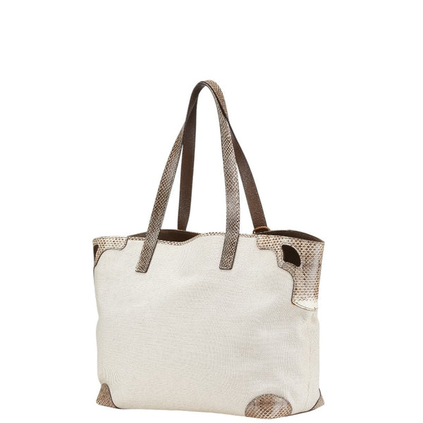 カルティエ マルチェロ トートバッグ ハンドバッグ ホワイト ベージュ キャンバス パイソン レディース CARTIER 【中古】