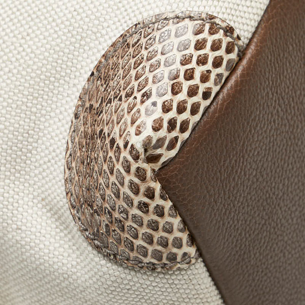 カルティエ マルチェロ トートバッグ ハンドバッグ ホワイト ベージュ キャンバス パイソン レディース CARTIER 【中古】