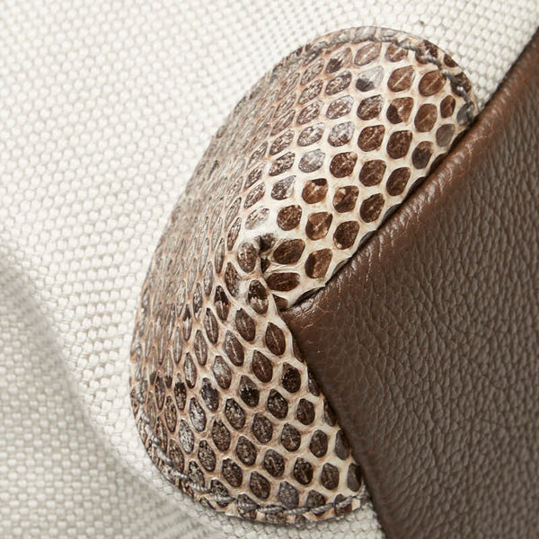 カルティエ マルチェロ トートバッグ ハンドバッグ ホワイト ベージュ キャンバス パイソン レディース CARTIER 【中古】