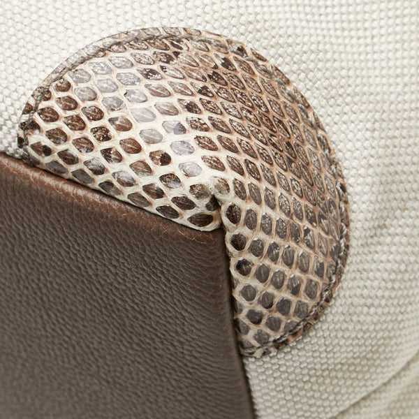 カルティエ マルチェロ トートバッグ ハンドバッグ ホワイト ベージュ キャンバス パイソン レディース CARTIER 【中古】