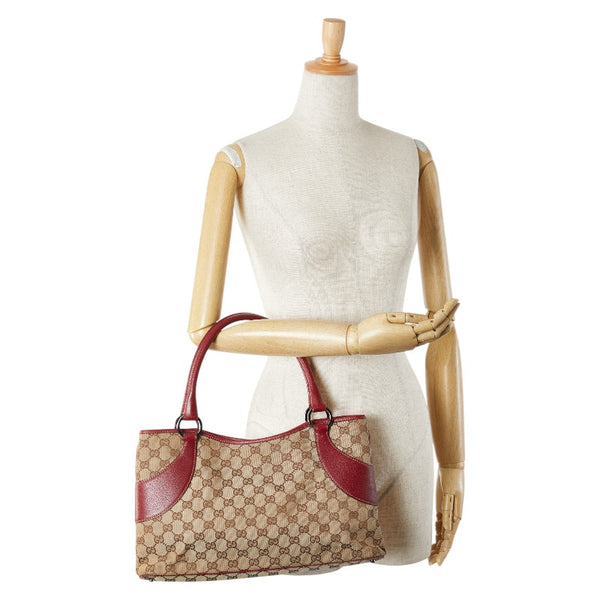 グッチ GGキャンバス ハンドバッグ トートバッグ 113015 ブラウン ボルドー キャンバス レザー レディース GUCCI 【中古】