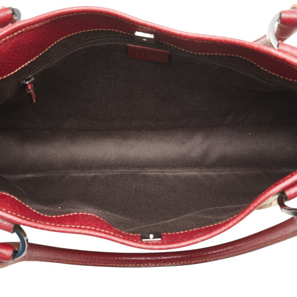 グッチ GGキャンバス ハンドバッグ トートバッグ 113015 ブラウン ボルドー キャンバス レザー レディース GUCCI 【中古】