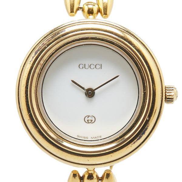グッチ チェンジベゼルウォッチ 腕時計 1100-L クオーツ ホワイト文字盤 メッキ レディース GUCCI 【中古】