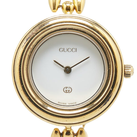 グッチ チェンジベゼルウォッチ 腕時計 1100-L クオーツ ホワイト文字盤 メッキ レディース GUCCI 【中古】