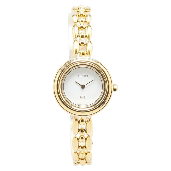 グッチ チェンジベゼルウォッチ 腕時計 1100-L クオーツ ホワイト文字盤 メッキ レディース GUCCI 【中古】