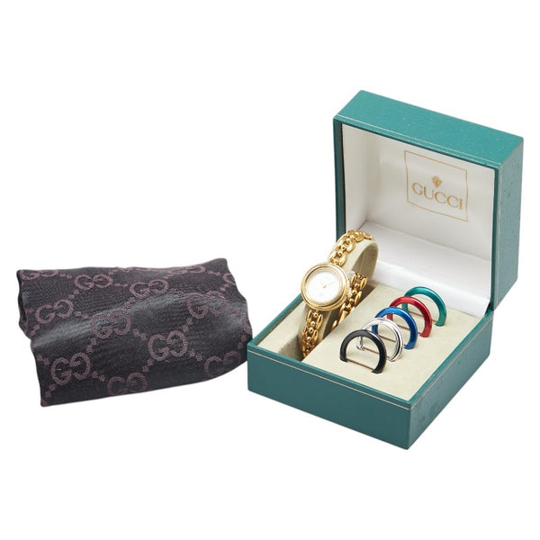 グッチ チェンジベゼルウォッチ 腕時計 1100-L クオーツ ホワイト文字盤 メッキ レディース GUCCI 【中古】