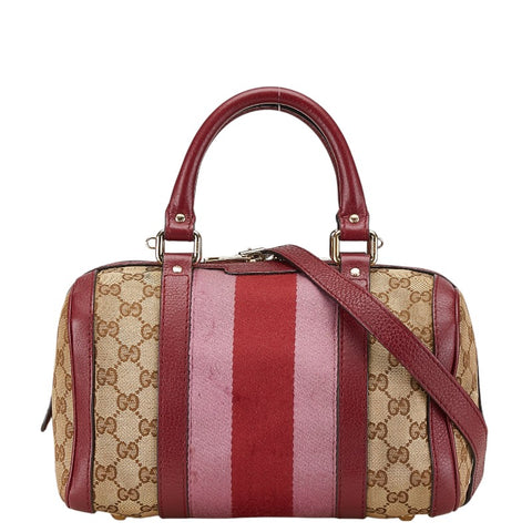 グッチ GGキャンバス シェリーライン ハンドバッグ ショルダーバッグ 2WAY 269876 ワインレッド ベージュ キャンバス レザー レディース GUCCI 【中古】